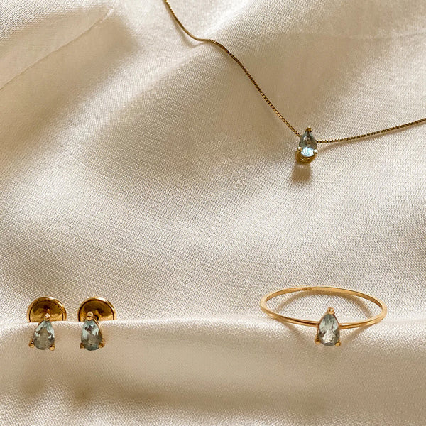 CONJUNTO GOTA PIETRA OURO 18K