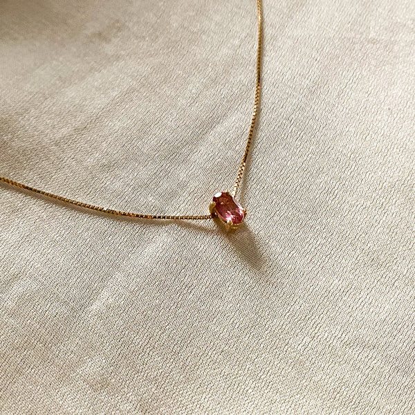 PINGENTE OVAL TURMALINA ROSA 18K