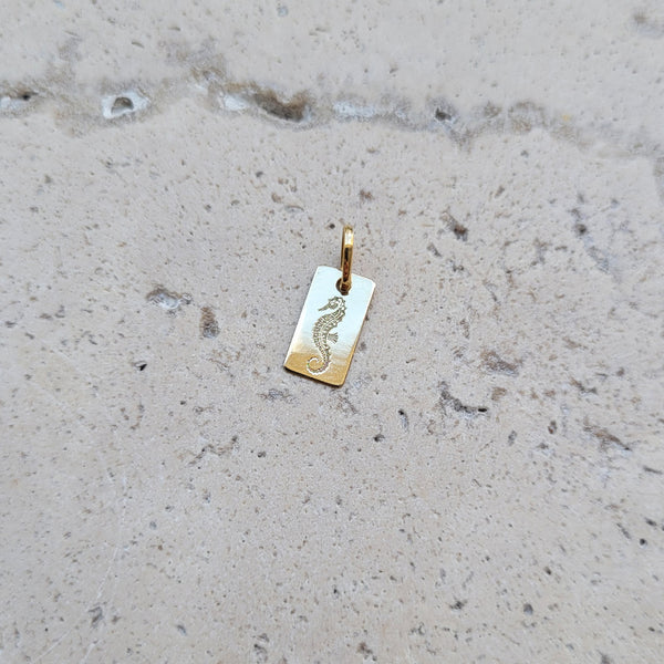 PINGENTE PLACA CAVALO MARINHO OURO 18K