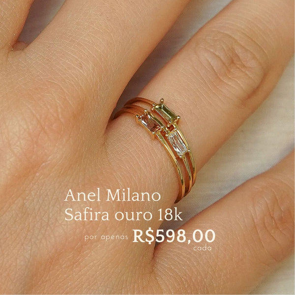 ANEL MILANO SAFIRA BRANCA OURO 18K 750